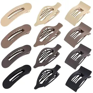 12 Pack Flat Hair Clips for Women-3 Styles Matte Neutral Flat Claw Clips, Black, Blonde,Light Brown & Dark Brown, Thick & Thin Hair Styling Accessories