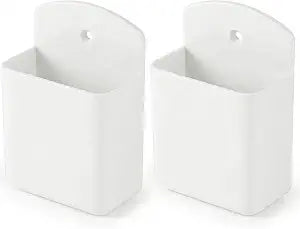 2 Pack White Remote Control Holder, Self adhesive Wall Mount Storage Box for TV and Air Conditioner Remote Controls, Pen Holder Organizers and Accessories for Home Office School