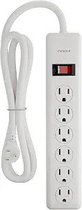 BN-LINK 6-Outlet Power Strip Surge Protector 1-Pack, 4-Foot Extension Cord, 600 Joules, Twist-to-Close Safety Covers, 90 Degree Flat Plug, Overload Protection, White