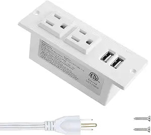Recessed Power Strip with USB Mountable Power Strip with USB 2 Power Outlets 2 USB Hub Built in Desk Table Coneference Sofa Cabinet Drawer