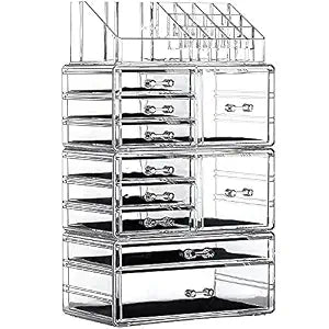 Cq Acrylic 4 Pack Clear Makeup Storage, Stackable 10 Drawer Organizer for Vanity, Jewelry, Hair Clip, Beauty & Skincare Products