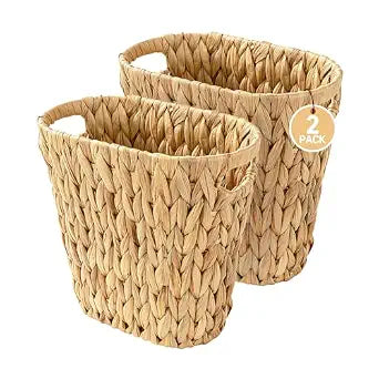 Coeusy 2 Pack Wicker Trash Can,Rattan Waste Basket for Bathroom,Bedroom