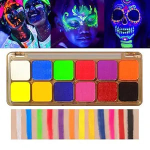 Neon Face Body Paint for Makeup,UV Blacklight Glow Face Paint,Fluorescent Rave Body Paint,Glow In The Dark Face Painting Kit with Brushes for Adults Clown Vampire Cosplay SFX Make Up