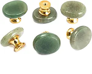 6Pcs Natural Crystal Stone Knobs Pull Handles with Screws(Green Aventurine)