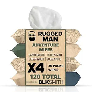 BLKSMITH Refined Man Body Wipes For Men - Cold Shower Face and Body Wipes for Men with Sandalwood, Citrus Mint, Cedarwood & Eucalyptus - Refreshing Mens cleansing Wipe - 120 Count (4 x 30 Pack)