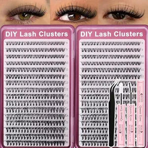 640pcs Lash Clusters Kit, 30D Natural Wispy Lashes with Bond&Seal Tweezers