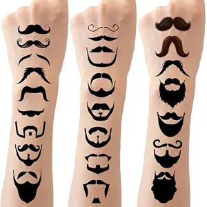 192Pcs Moustache Tattoo Temporary Stickers Party Supplies Decorations Black Mustache Birthday Whiskers Gift Bags for Gift Prizes (24 Sheets)