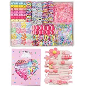 889 pcs Elastic Hair Ties for Girls Hair Accessories Ponytail Holders Colorful Rubber Bands Set with 14 pcs Cute Hair Clip