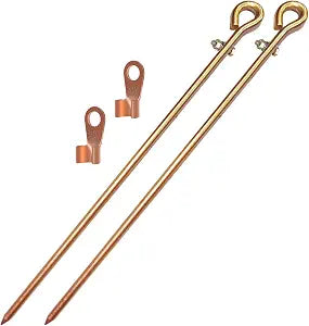 Portable Grounding Rod,Oval-eye Ground Bar with Ground Wire Clamps,Great for Electric Fences,Generator,Antennas,Satellite Dishes,Ground Post Pin,Tie out Stake(18" Ground Rod set of 2)