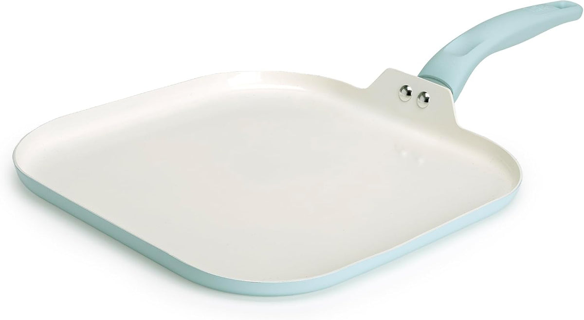 Tasty Ceramic Square Griddle Pan, Healthy Nonstick, Aluminum Cookware, Even Heating, Easy to Clean, Made without PFAS, PFOA, PFOS and PTFE, Dishwasher Safe, 11-Inch, Aqua