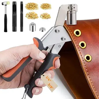 Grommet Tool Kit With 500 Eyelets, 1/4" & 3/8", Gold