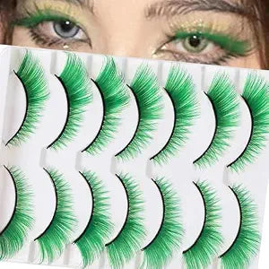 7 Pairs Green Cat Eye False Eyelashes, Fluffy Colored Lashes
