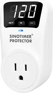 Adjustable Refrigerator Voltage Protector, LED Display Overvoltage and Undervoltage Protection 120VAC, 15A Single Outlet Digital Surge Socket Protector for Home Appliance with Delay Circuit