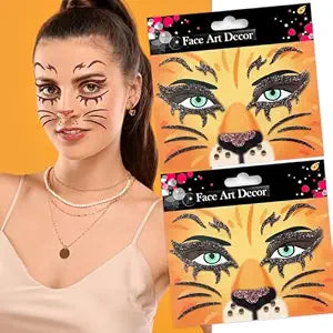 QDTK Lion Face Stickers Glitter Lion Face Gems Face Jewels Self-Adhesive Animals Temporary Tattoos Stickers for Face Eyes Halloween Cosplay Party Makeup Supplies 2Pcs