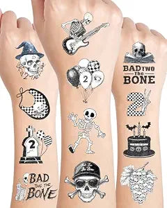 192 Pieces Bad Two The Bone Black and White Temporary Tattoos Stickers,20 Sheets 2nd Birthday Skeleton Themed Tattoos Stickers Party Decoration for Adults