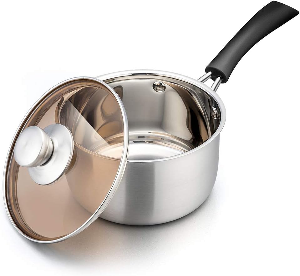 TeamFar Saucepan with Lid, 2 qt Sauce Cooking Pot Milk Pan Stainless Steel