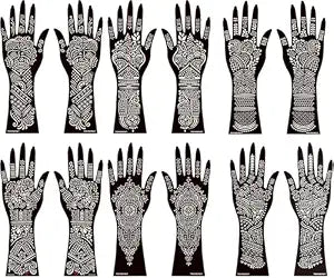 Henna Tattoo Kit,12 Sheets Stickers for Henna Tattoo Hand Forearm Glitter Airbrush DIY Tattooing Template, Large Indian Mehndi Temporary Tattoo Stickers