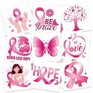 Konsait 96 PCS Breast Cancer Awareness Tattoos, Breast Cancer Ribbon Face Stickers Temporary Tattoos for Women Girls Hope Fight Breast Cancer Party Supplies Face Tattoo Accessories