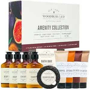 WOODBURY & CO Airbnb Travel+Essentials Shampoo and Conditioner Sets Body Wash Lotion & Soap,Guest Bathroom Essentials Toiletries Kit Bulk Mini Set Kits Paraben Free Air Bnb Toiletry (10 Count)