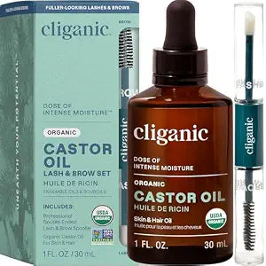 Cliganic Castor Oil Organic Cold Pressed for Eyelashes, Eyebrows & Skin 1oz