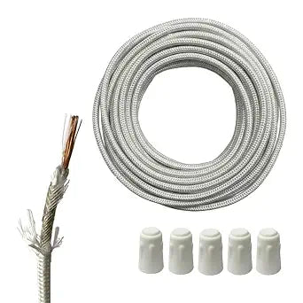 Heat Resistant mica Insulated Electrical Wire, 5FT Fireproof Wire 14 AWG Mica Fiberglass Electronic Copper Wire with 5 pcs Ceramic Wire Nuts for Ovens, Heaters,Kilns & Wood Stoves