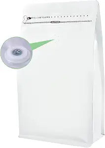 REMTAP Coffee Bags with Valve(50pcs,12 oz) white High Barrier Aluminumed Foil Flat Bottom Standing Coffee Beans Storage Bags,Reusable Heat Sealable Side Zipper Pouches for Home or Store