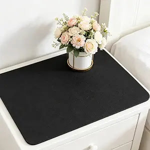 2Pcs Cuttable Leather Nightstand Mat 23.6"x11.8", Waterproof Non-Slip Black