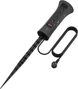 CCCEI Outdoor Power Strip Weatherproof with Stake, Waterproof Extension Cord with Multiple Outlets, Christmas Exterior Garden Decor, Yard, Camping, 4 Plugs, Surge Protector 10FT, Black.