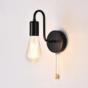 Vintage Pull Chain Wall Sconce Light with Switch Black