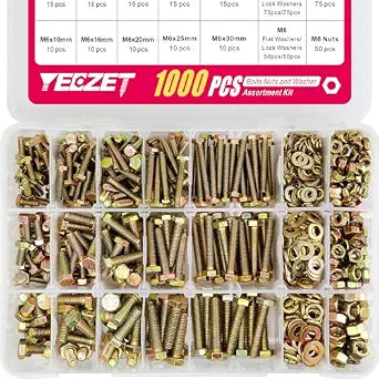 1000pcs Grade 8.8 Bolts and Nuts Washers Assortment Kit,M4 M5 M6 Metric Bolt Assortment Set,15 Most Common Sizes,10-40mm