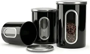 Mixpresso 3-Pcs Black Canisters Set for Kitchen Storage Airtight Jars