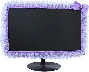 23"-26" Lovely Cute Computer Monitor Cover with Elastic Pen Pocket Bow-knot Laptop TV LCD Screen Monitor Decoration Dust Cover Protector, Purple