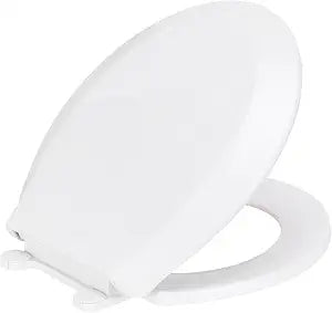 Slow Close Beveled Plastic Toilet Seat By PREMIUS, Standard Round, 17 Inches, White, Easy Installation, Plastic Hinges, Comfortable & Durable, Stain-Resistant & Easy Cleaning, Quiet Close