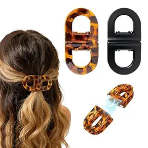 Magnetic Hair Clips for Women, Brown Black Strong Hold No Slip Seamless Hair Clips, 2-in-1 Quick Snap Hair Clips, Creaseless Non-Dent Hair Styling Tools for Thick Thin Hair 2PCS (Style 1)