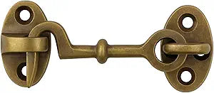2.75 Inch Solid Brass Cabin Hook Latch  Vintage Antique Finish Hook and Eye for Windows, Cabinets, Barn Doors, Small Shutters & DIY Projects  Decorative Brass Hardware