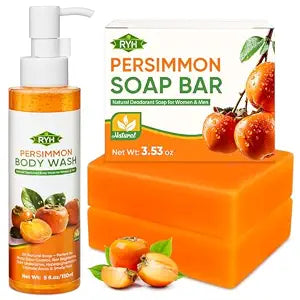 RYH 2 PCS Persimmon Soap Bar and Persimmon Body Wash for Body Odor Control