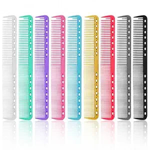 9 Pcs Carbon Fiber Cutting Comb, Professional Heat Resistant Barber Comb, Fine and Wide Tooth Hair Styling Combs for Salon Hairdressing, Anti Static All Purpose Clipper Combs (9 Colors)