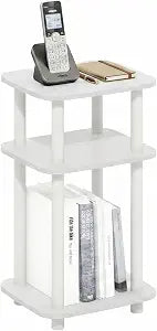 Furinno JUST 3-Tier Telephone Table, Turn-N-Tube Toolless Side Table with Open Shelf, Round Curve Corner Night Stand, Bedside Table, for Living Room, Bedroom, White