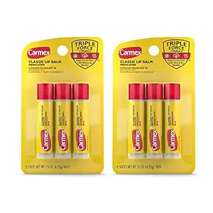 Carmex Medicated Lip Balm Sticks, Lip Moisturizer for Dry, Chapped Lips, 0.15 OZ - (2 Packs of 3)