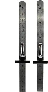 SE Stainless Steel SAE Metric Ruler Set - Stainless Steel Precision Ruler Measuring Tool - Detachable Clips - Set of 2 Pcs - 925PSR-2