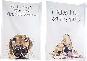 Boston International Dish Towel Set of Two Cotton Tea Towels, 28" x 18", Xmas Treats Dogs