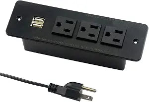 Conference Recessed Power Strip with USB 3 Outlets 1875W/12amp 2 USB Ports 2.1amp 10ft Power Cord Black