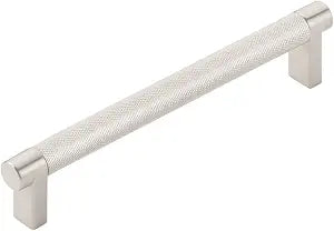 Emtek Select Knurled Cabinet Pull with Satin Nickel (US15) Stem Finish - Choice of Size - 84055.RECUS15.KNUS15 - Center-to-Center: 6"