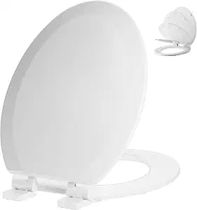 Angol Shiold Slow Close Wood Toilet SeatWhite, Elongated 18.5''