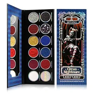 DE'LANCI Red Blue Multichrome Eyeshadow Palette, High Pigment Metallic Silver Shimmer Eyeshadow for Goth, Clown/Joker Smoky Makeup, Longwear Vegan Chameleon Iridescent Black Halloween Cosplay Party