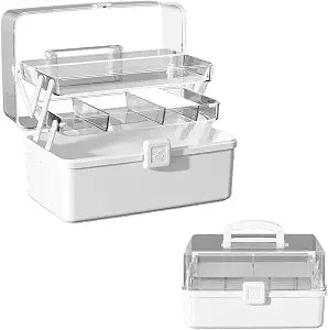 Large 3-Layer Craft Storage Box with Handle, White