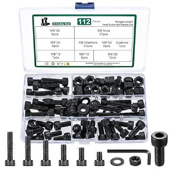 112 Pcs M8 Screws Set, M8 Bolts and Nuts Assortment Kit