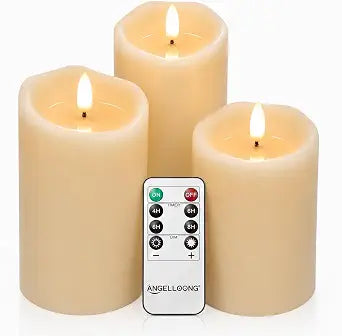 ANGELLOONG Real Wax Flameless Candles with Remote for Home Decor, Set of 3