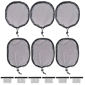 6 Pcs Black Weaving Net Cap Elastic Drawstring Ponytail Hair Net for Making Afro Puff Hair Bun Wig Making Tools (3 Pcs Round, 3 Pcs Square)