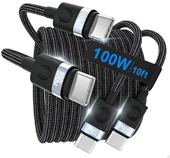 USB C to USB C Cable, 100W Fast Charging Cable, 2-Pack, 10ft, Black